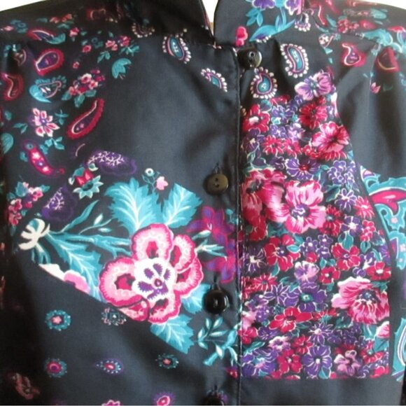 Vintage Women's Top 18 Large 1980's DonnKenny Black Polyester wild print Nylon L - Picture 6 of 9